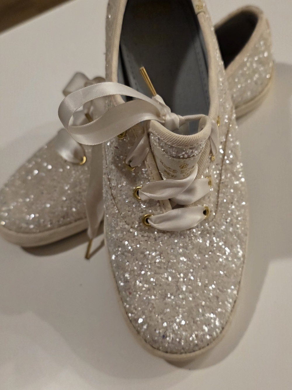 Sparkle Satin Lace-Up Women’s Sneakers in Cream - Picture 1 of 16